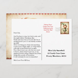 Elf Arrival Letter   North Pole Welcome Message Postcard