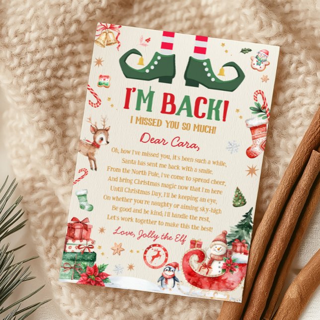 Elf Arrivée Noël Je suis Retour Carte Lettre (Christmas Elf Return I'm Back Letter Card
)