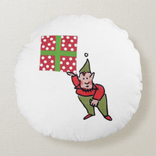 Elf avec Polka Dot Cadeau rond poly coussin