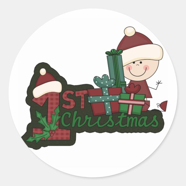 Elf Baby First Christmas T-shirts and Gifts Classic Round Sticker (Front)