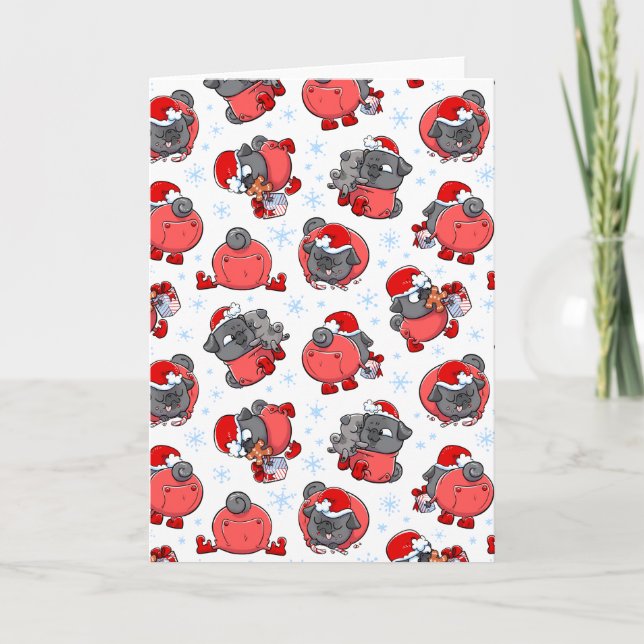 Elf Black Pugs Christmas card (Front)