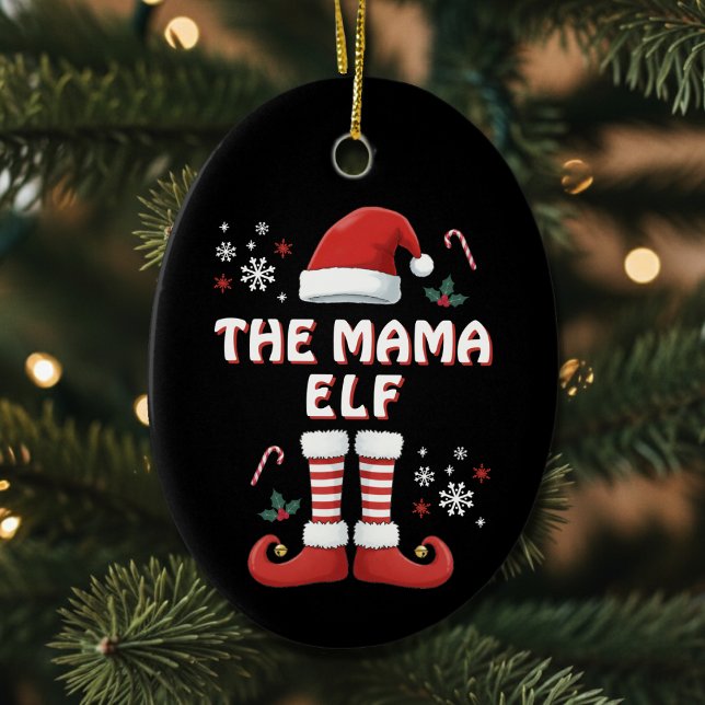 Elf Boots Santa Claus Hat Black Christmas Ceramic Ornament (Elf Christmas Ornament)