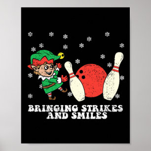 Elf Bowling Player Christmas Pajama X-mas Snowflak Poster