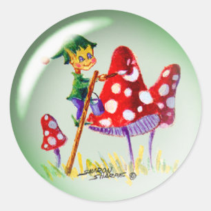 ELF BUBBLE & MUSHROOMS by SHARON SHARPE Classic Round Sticker