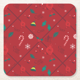 Elf Candy Checker Pattern Square Paper Coaster