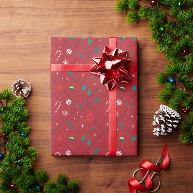 Elf Candy Chequered Pattern Wrapping Paper (Holiday Gift)