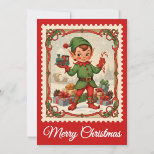Elf   Carte de Noël Retro Postage