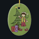 Elf Ceramic Christmas Ornament<br><div class="desc">Text can be added to this ornament to make a personalized holiday gift. If you need help, just click on the contact link below to send the designer a personal detailed message.</div>