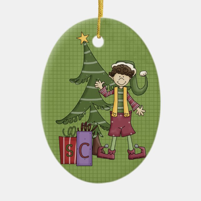 Elf Ceramic Christmas Ornament (Front)