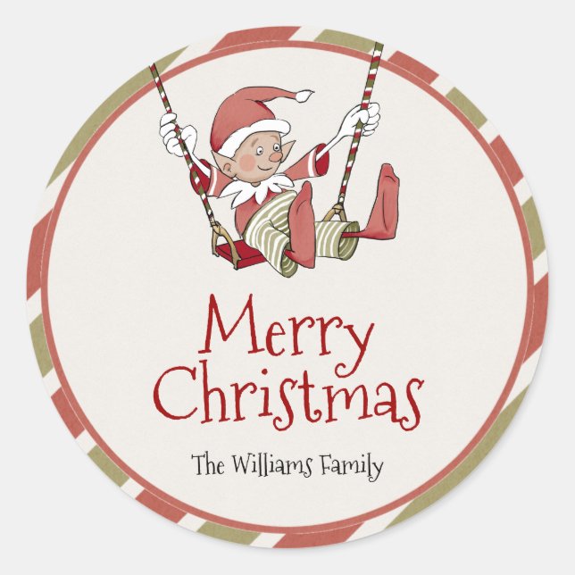Elf Christmas Gift Tag Sticker (Front)