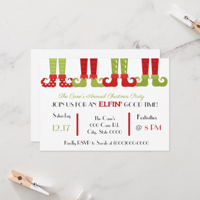 Elf Christmas Party  Invitation (Front/Back In Situ)