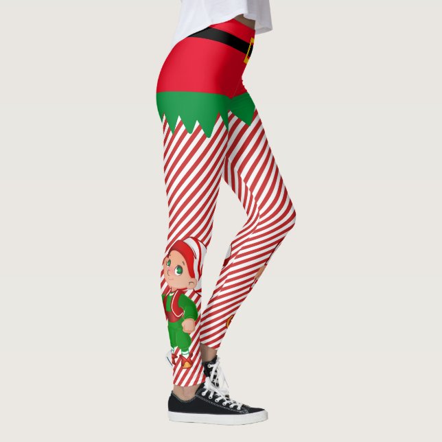 Elf Christmas Santa's Little Elves Cute Stripe Leggings (Right)