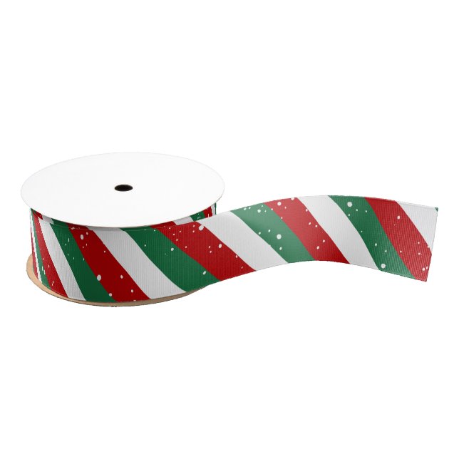 Elf Christmas Stripes • Red, Green & White Pattern Grosgrain Ribbon (Spool)