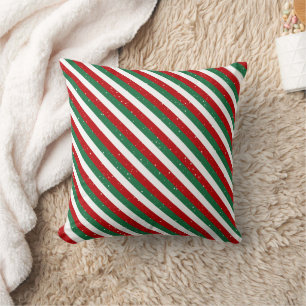 Elf Christmas Stripes • Red, Green & White Pattern Throw Pillow