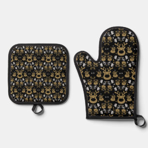 Elf Christmas Wrapping Oven Mitt & Pot Holder Set