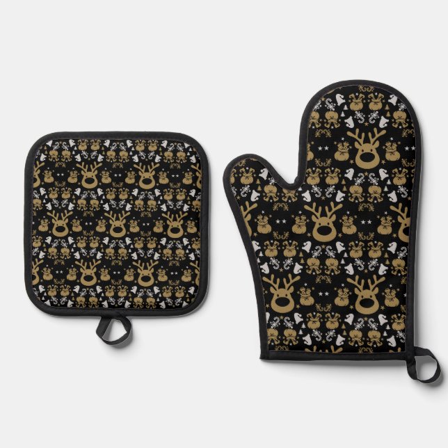 Elf Christmas Wrapping Oven Mitt & Pot Holder Set (Front)