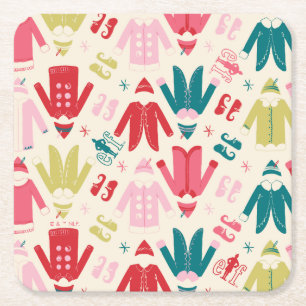 Elf Colorful Coat and Shoes Pattern Square Paper Coaster