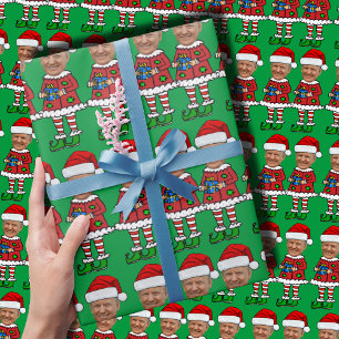 Elf Custom Face photo Elf Christmas Funny Trump Wrapping Paper