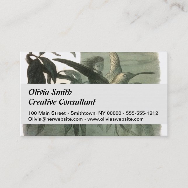 Elf Fairies Elves Moon Night Scene Bird Flying  Business Card (Front)