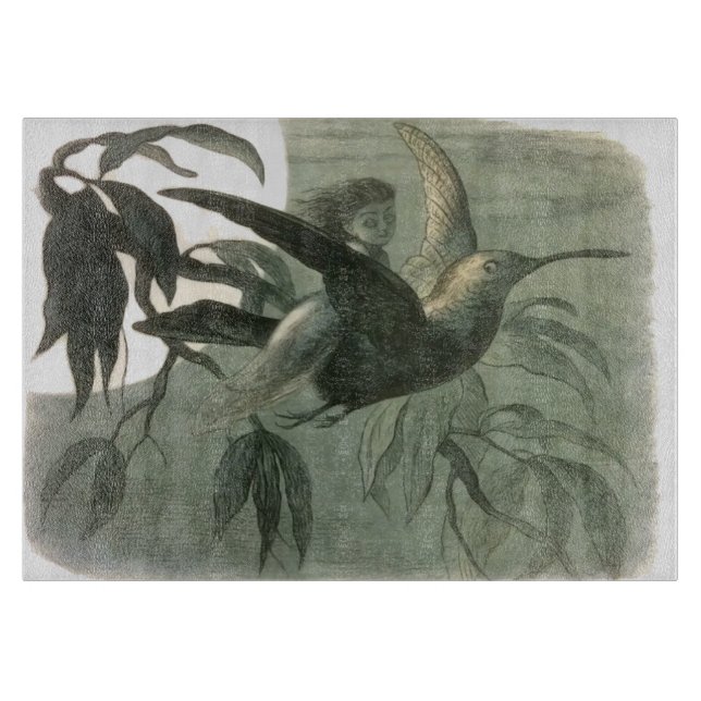 Elf Fairies Elves Moon Night Scene Bird Flying  Cutting Board (Front)