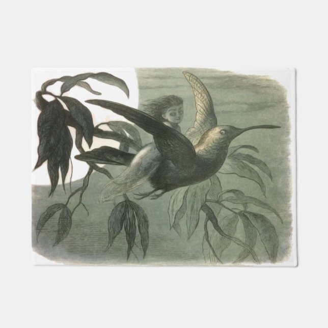 Elf Fairies Elves Moon Night Scene Bird Flying  Doormat (Front)