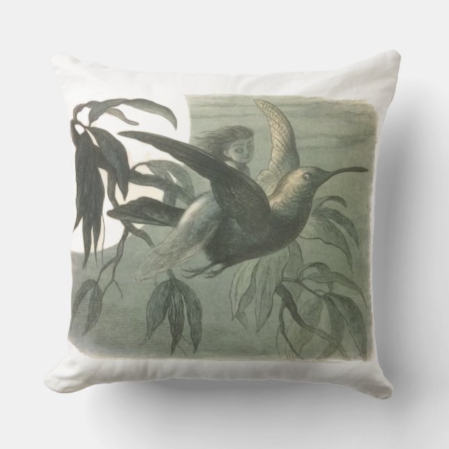 Elf Fairies Elves Moon Night Scene Bird Flying  Outdoor Pillow (Front)