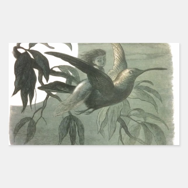 Elf Fairies Elves Moon Night Scene Bird Flying  Sticker (Front)