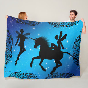 Elf Fairy and Unicorn Fantasy Fleece Blanket