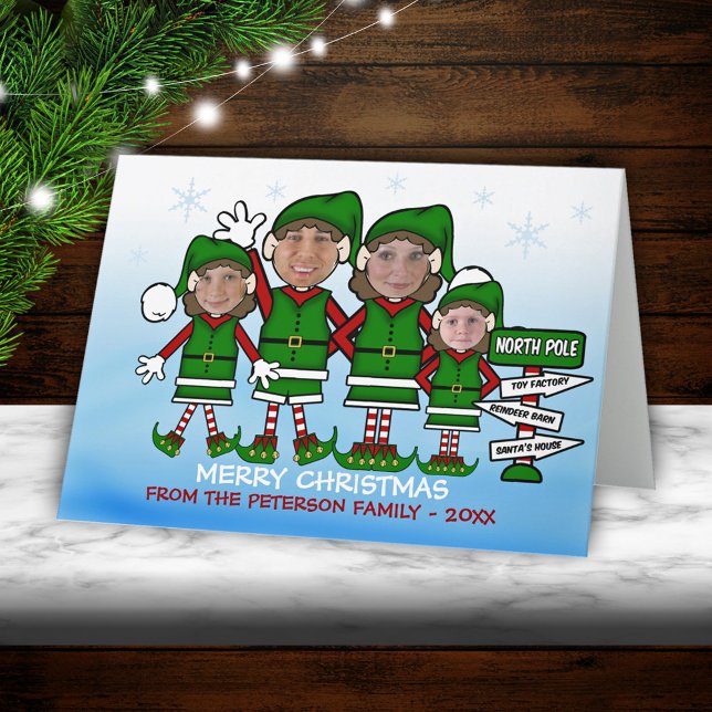 Elf Family (brunette3) Christmas Holiday Card (Creator Uploaded)