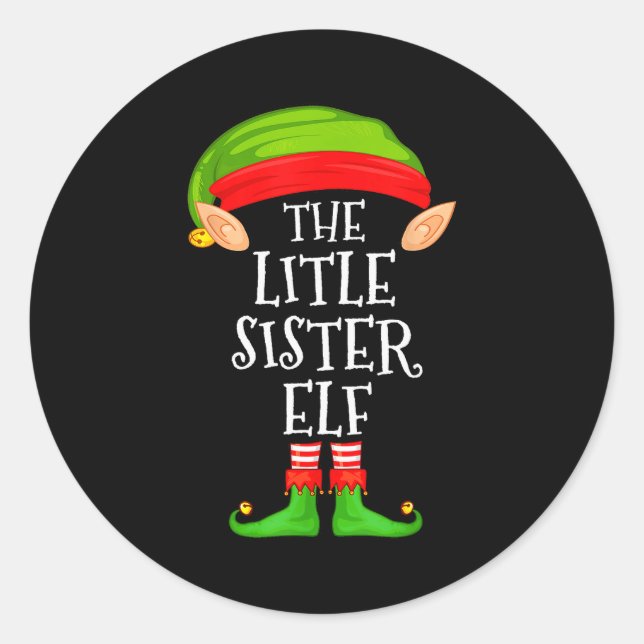 Elf Family Christmas Little Sister Elf Sweater Mat Classic Round Sticker (Front)