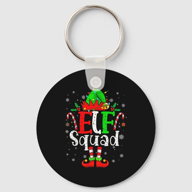 Elf Family Christmas Matching Pajamas Xmas Elf Squ Keychain (Front)
