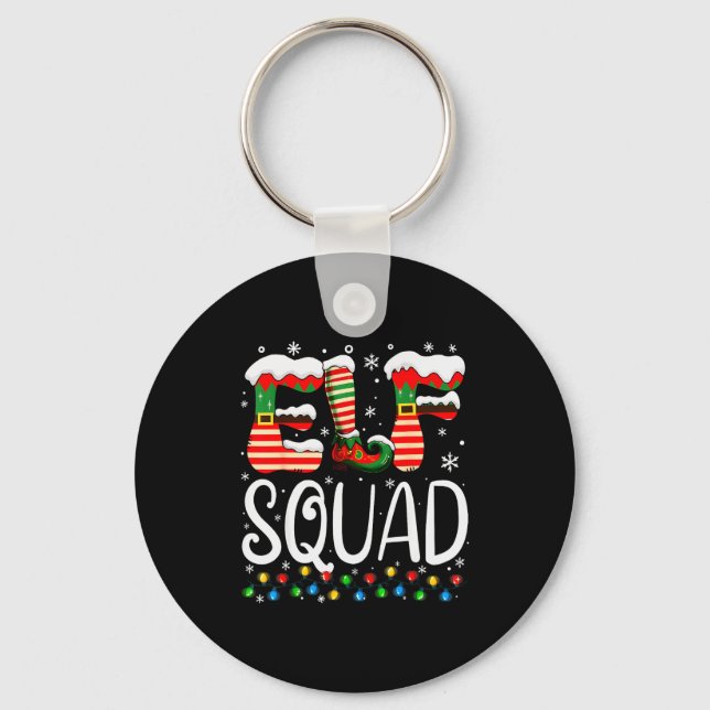 Elf Family Christmas Matching Pajamas Xmas Elf Squ Keychain (Front)