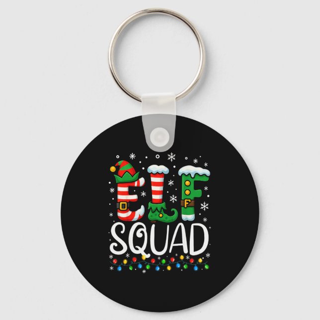 Elf Family Christmas Matching Pajamas Xmas Elf Squ Keychain (Front)