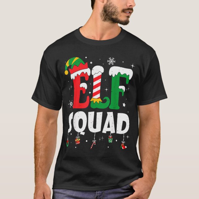 Elf Family Christmas Matching Pajamas Xmas Elf Squ T-Shirt (Front)