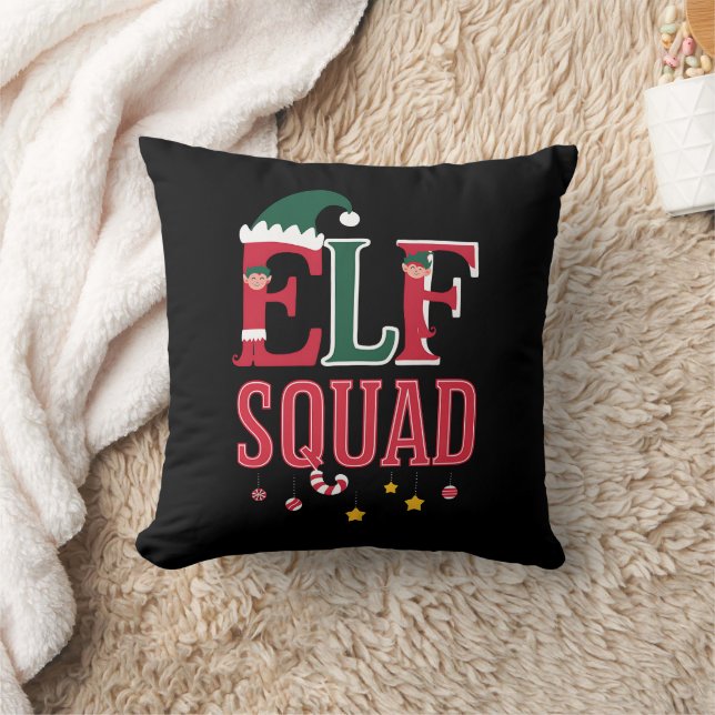 Elf Family Christmas Matching Pyjamas Elf Squad  Throw Pillow (Blanket)