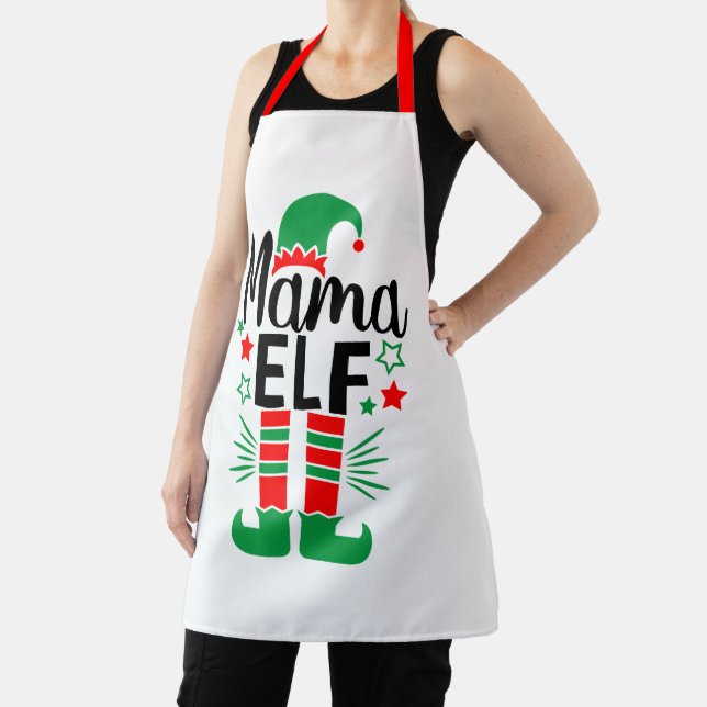 Elf Family Fun | Red and Green Mama Elf Apron (Insitu)