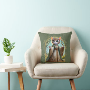 Elf Feline Fantasy Adventure Throw Pillow