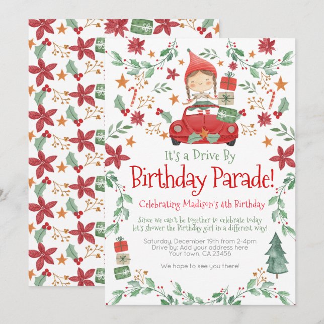Elf Girl Christmas Birthday parade Invitation (Front/Back)