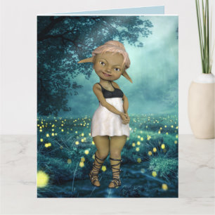 ELF GIRL FIREFLIES FOREST BIRTHDAY Greeting Card