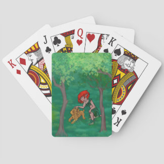 elf girl playing with her puppy dog in the woods cards