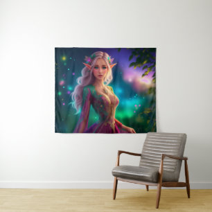 Elf girl princess fantasy glitter turquoise magic  tapestry