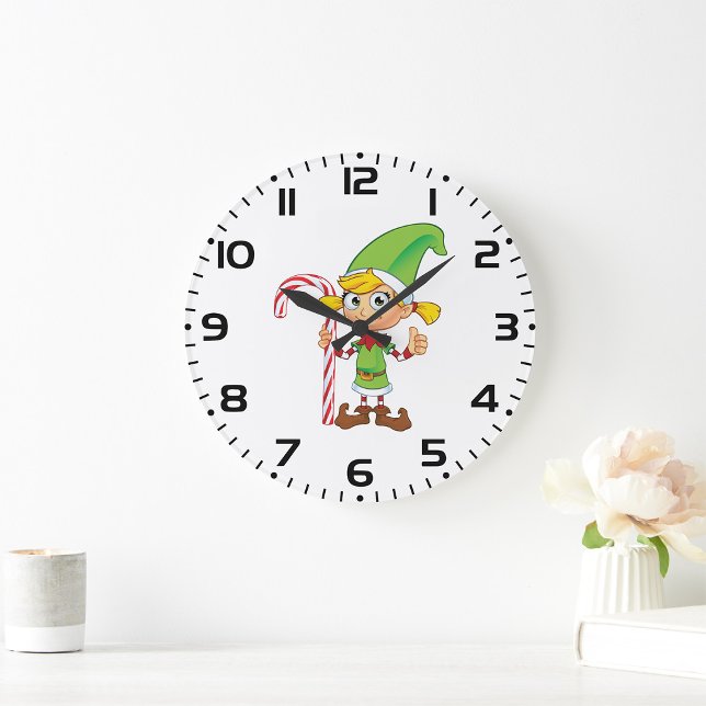Elf Girl With Candy Cane Large Clock (Creator Uploaded)