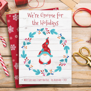 Elf Gnome for Holidays Floral Wreath Rustic Cute Holiday Card