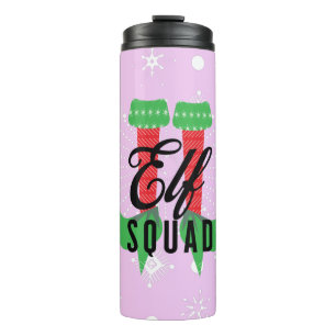 Elf Heels Squad Christmas Holiday Snowflakes Pink Thermal Tumbler