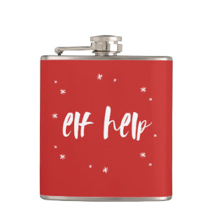 Elf Help Funny Christmas Flask