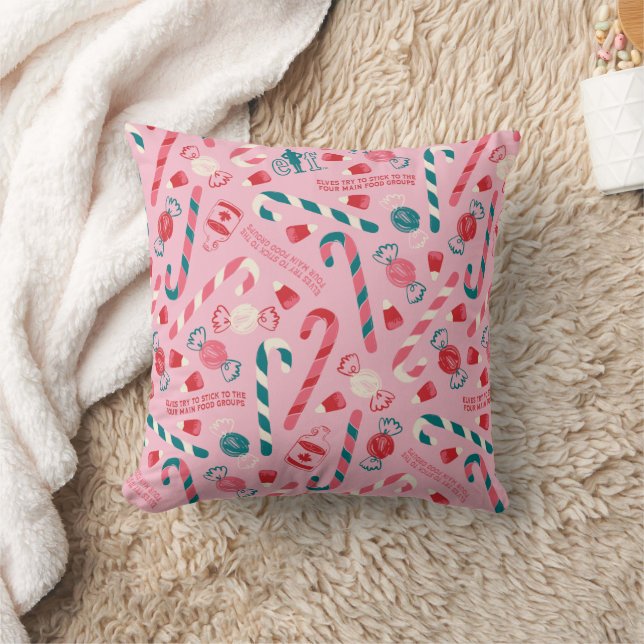 Elf Holiday Candy Pattern Throw Pillow (Blanket)