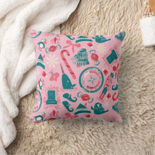 Elf Holiday Framed Icon Pattern Throw Pillow