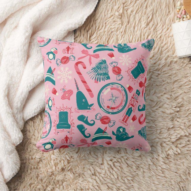Elf Holiday Framed Icon Pattern Throw Pillow (Blanket)