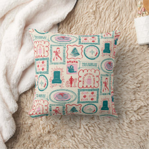 Elf Holiday Icon Pattern Throw Pillow