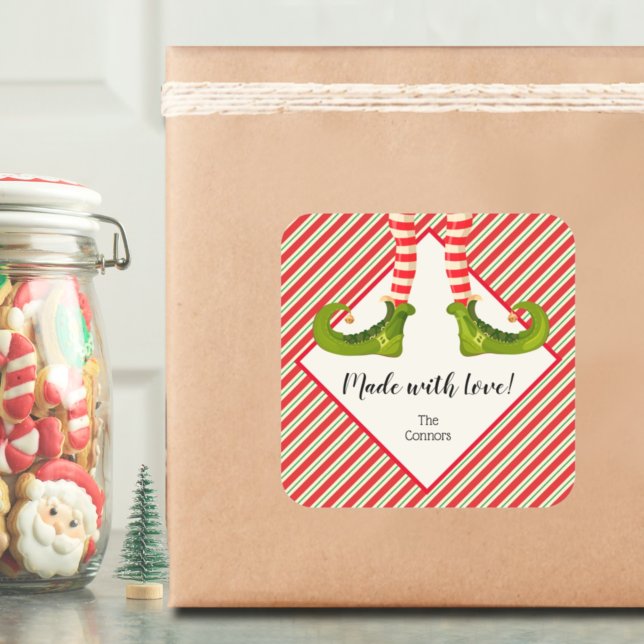 Elf Homemade Goods Holiday Baking Personalized Square Sticker (Elf Homemade Goods Holiday Baking Personalized Square Stickers)
